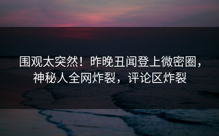 围观太突然！昨晚丑闻登上微密圈，神秘人全网炸裂，评论区炸裂