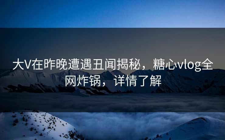 大V在昨晚遭遇丑闻揭秘，糖心vlog全网炸锅，详情了解
