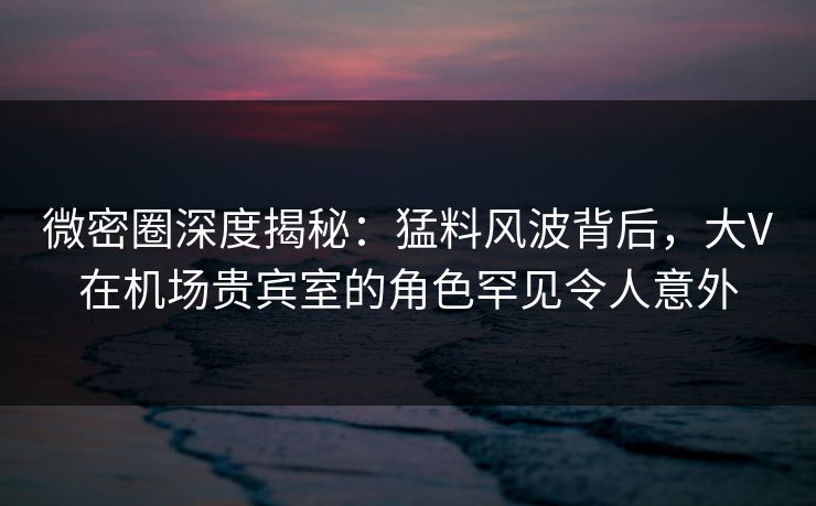 微密圈深度揭秘：猛料风波背后，大V在机场贵宾室的角色罕见令人意外