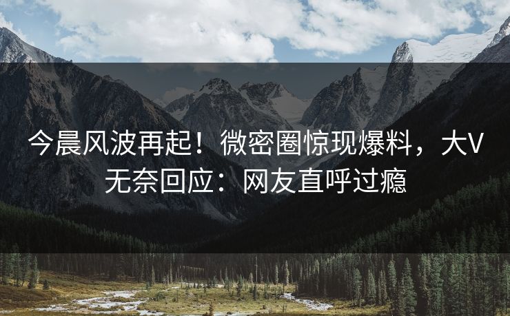 今晨风波再起！微密圈惊现爆料，大V无奈回应：网友直呼过瘾